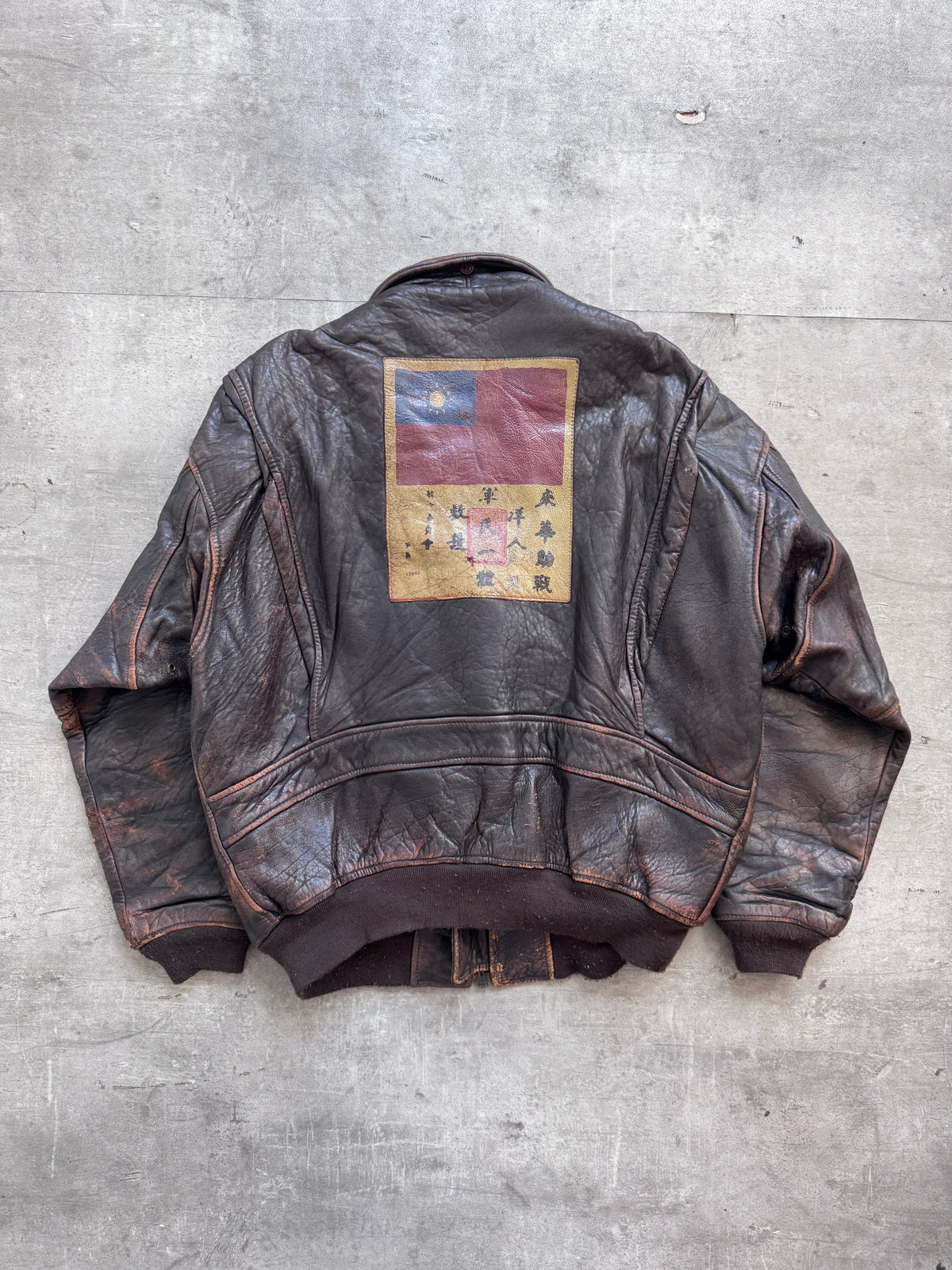 1987 Avirex Patched Texas Leather Flight Bomber Jacket | Extra Large, Brown