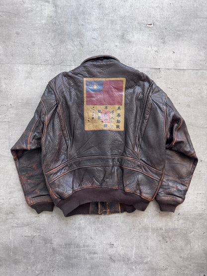 1987 Avirex Patched Texas Leather Flight Bomber Jacket | Extra Large, Brown