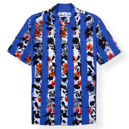 OFF-WHITE FLORAL STRIPE SHORT SLEEVE SHIRT BLUE L | Large, Blue