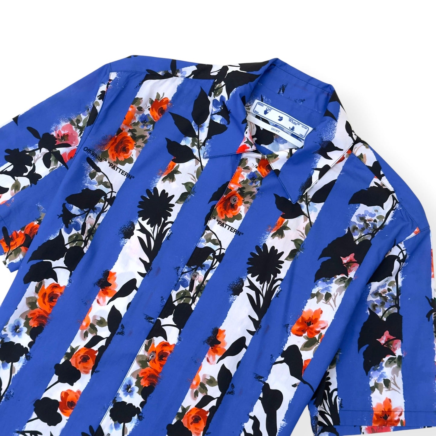 OFF-WHITE FLORAL STRIPE SHORT SLEEVE SHIRT BLUE L | Large, Blue