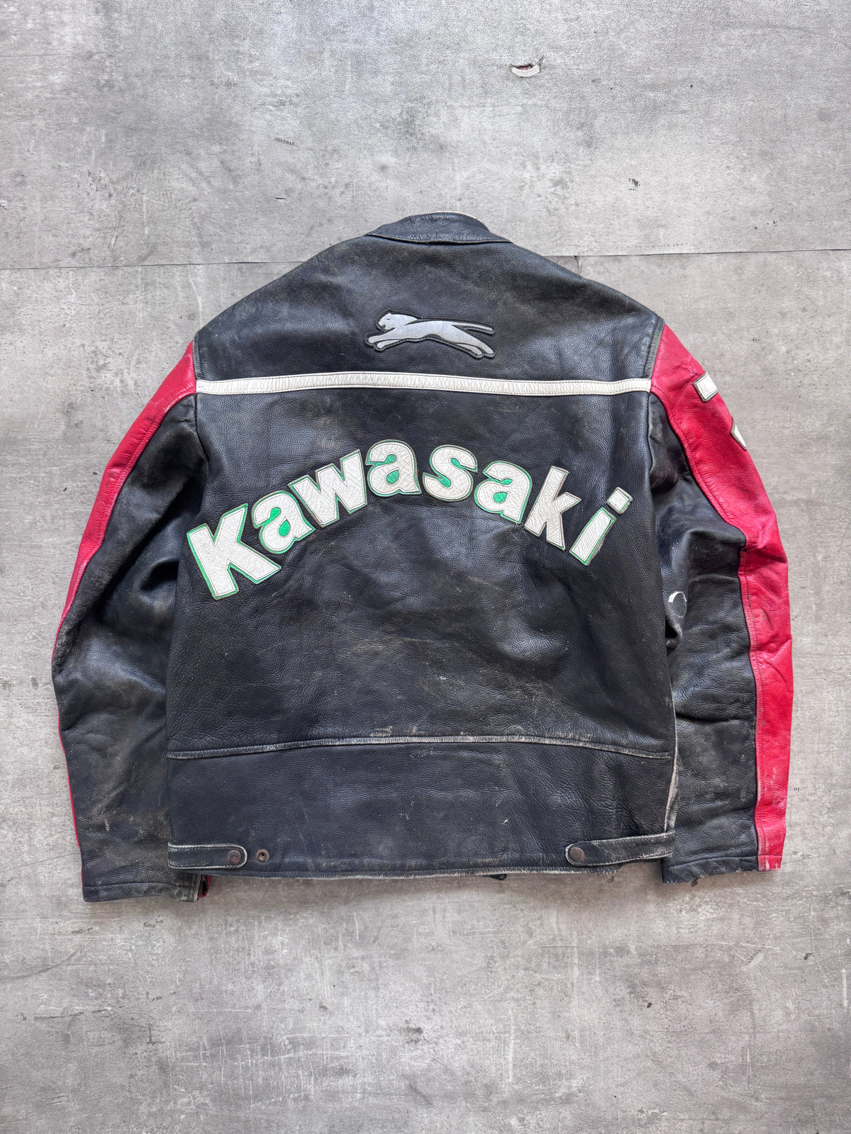 1990s Kawasaki Two Tone Spellout Moto Racing Leather Jacket | XL, Black
