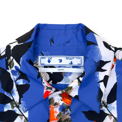 OFF-WHITE FLORAL STRIPE SHORT SLEEVE SHIRT BLUE L | Large, Blue