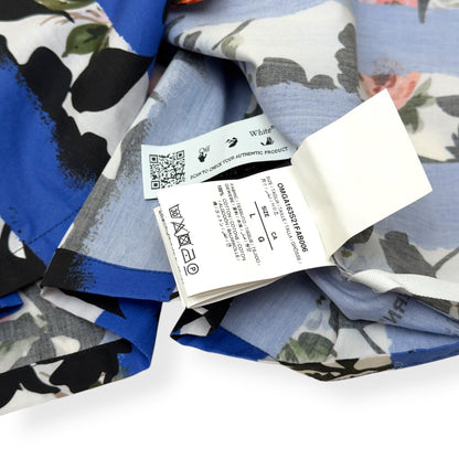 OFF-WHITE FLORAL STRIPE SHORT SLEEVE SHIRT BLUE L | Large, Blue