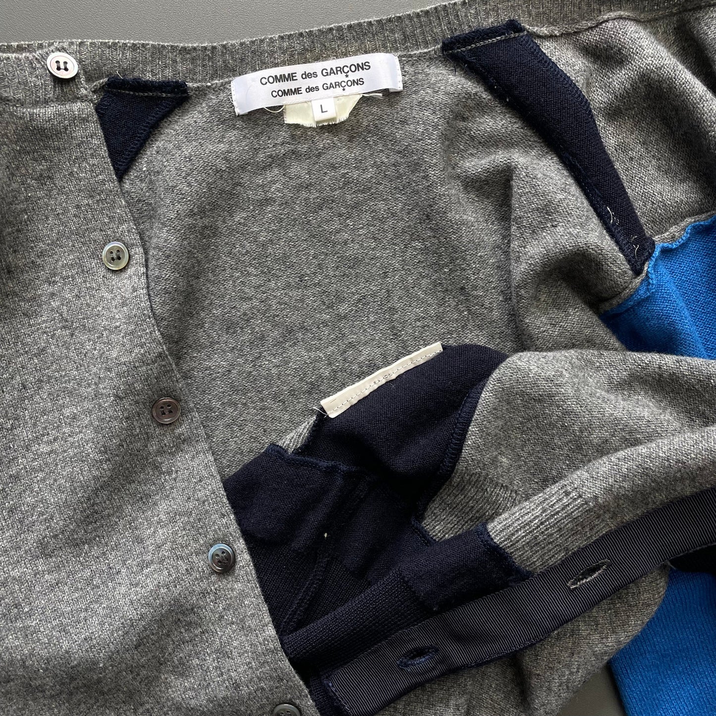 Comme Des Garçons Grey Red & Blue Cardigan | Medium, Multicoloured