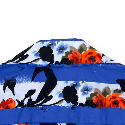 OFF-WHITE FLORAL STRIPE SHORT SLEEVE SHIRT BLUE L | Large, Blue