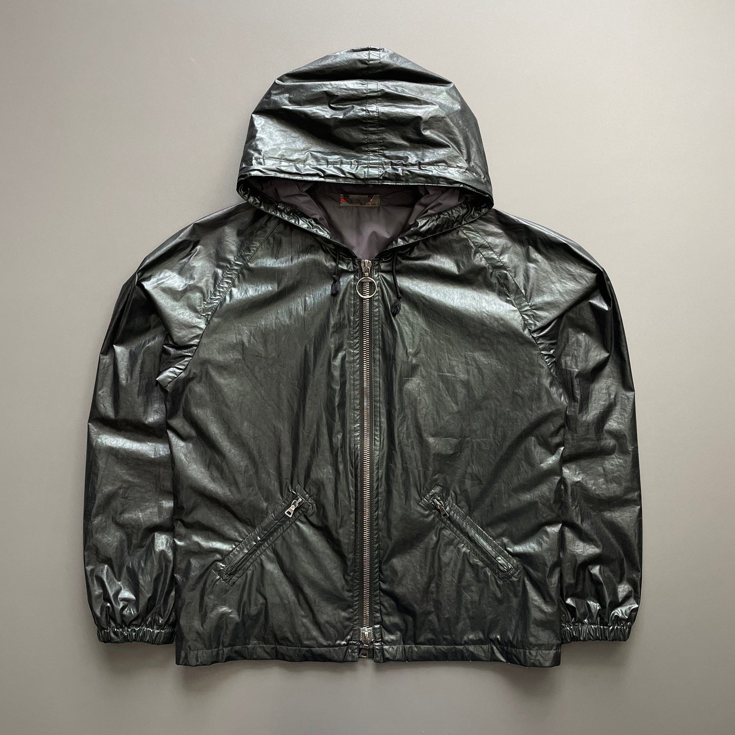 Prada Sport Forest Green 00s Waxy Hooded Windbreaker Jacket | Medium, Green
