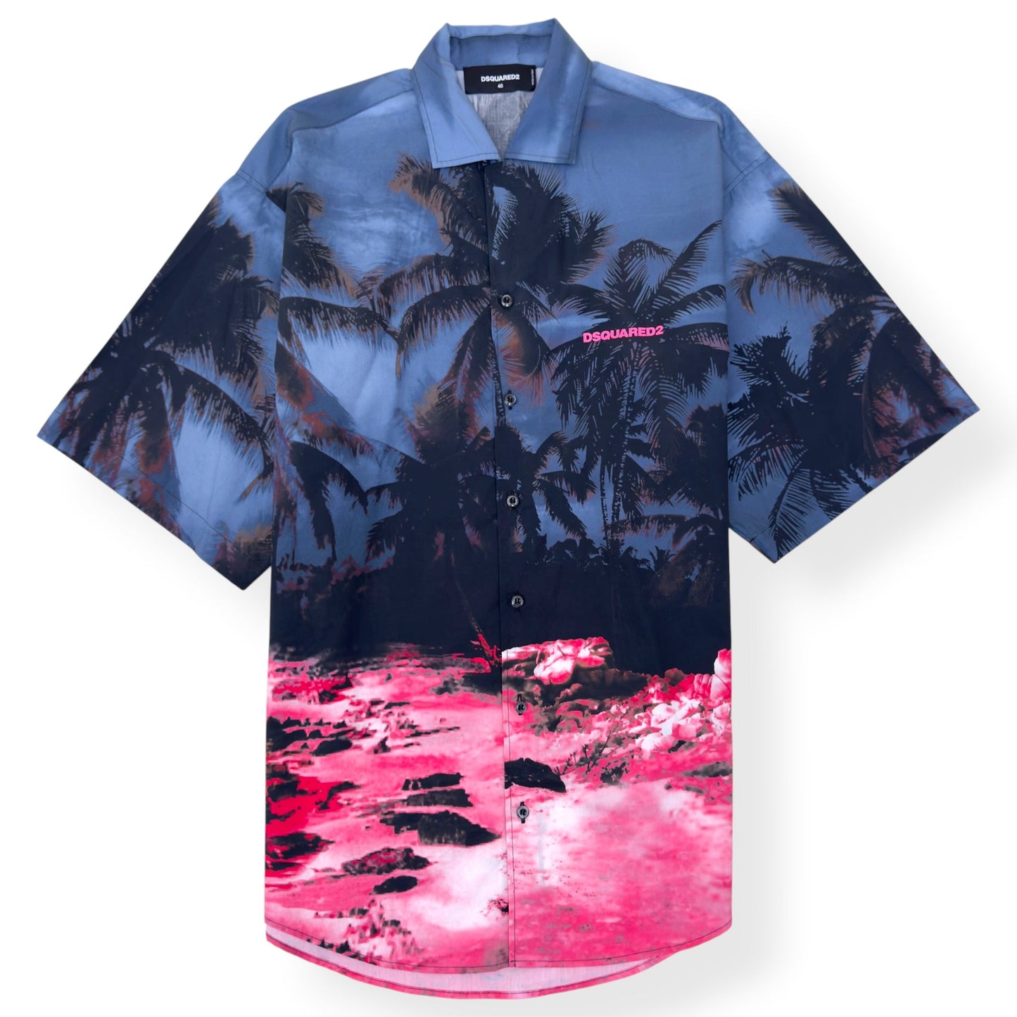 DSQUARED2 BOWLING DROPPED PALM TREE PRINT SHORT-SLEEVE SHIRT PINK / BLUE 46 / M | Medium, Multicoloured
