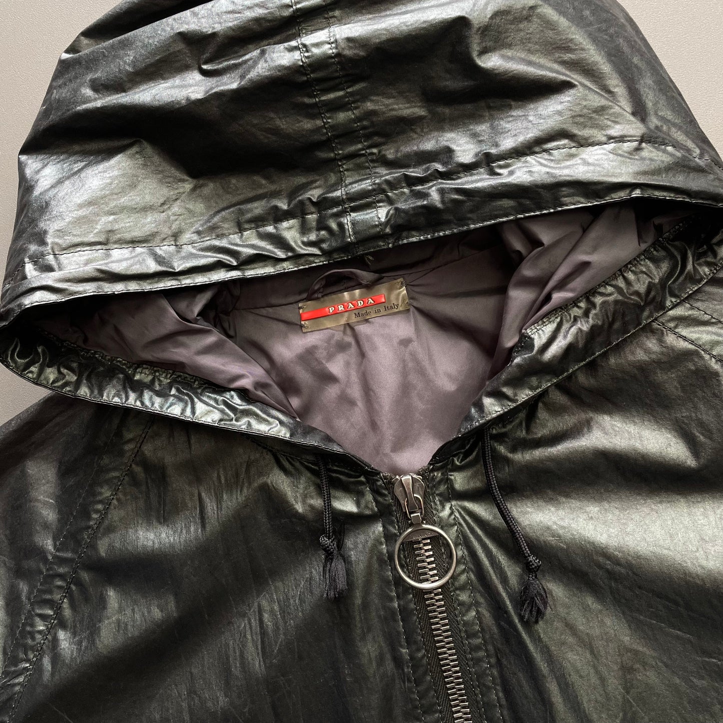 Prada Sport Forest Green 00s Waxy Hooded Windbreaker Jacket | Medium, Green