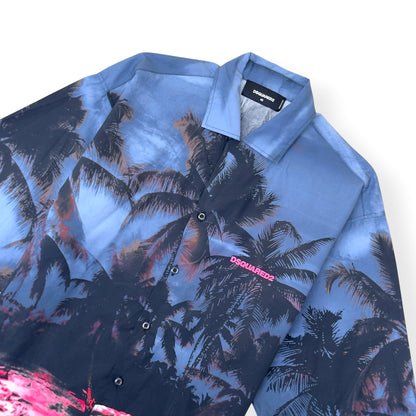 DSQUARED2 BOWLING DROPPED PALM TREE PRINT SHORT-SLEEVE SHIRT PINK / BLUE 46 / M | Medium, Multicoloured