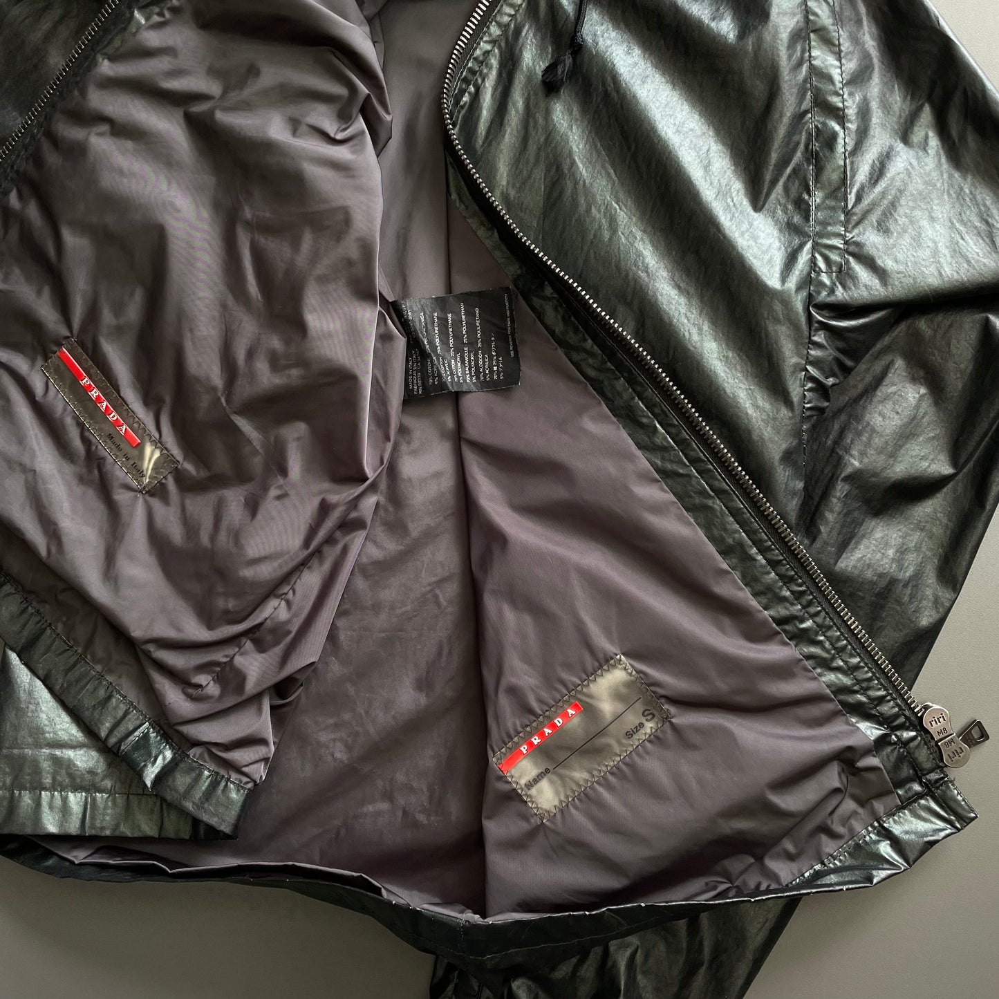 Prada Sport Forest Green 00s Waxy Hooded Windbreaker Jacket | Medium, Green