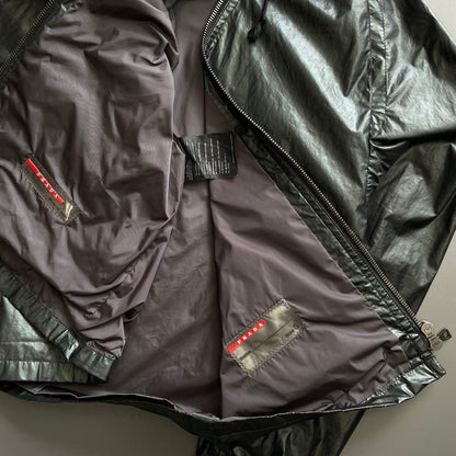 Prada Sport Forest Green 00s Waxy Hooded Windbreaker Jacket | Medium, Green