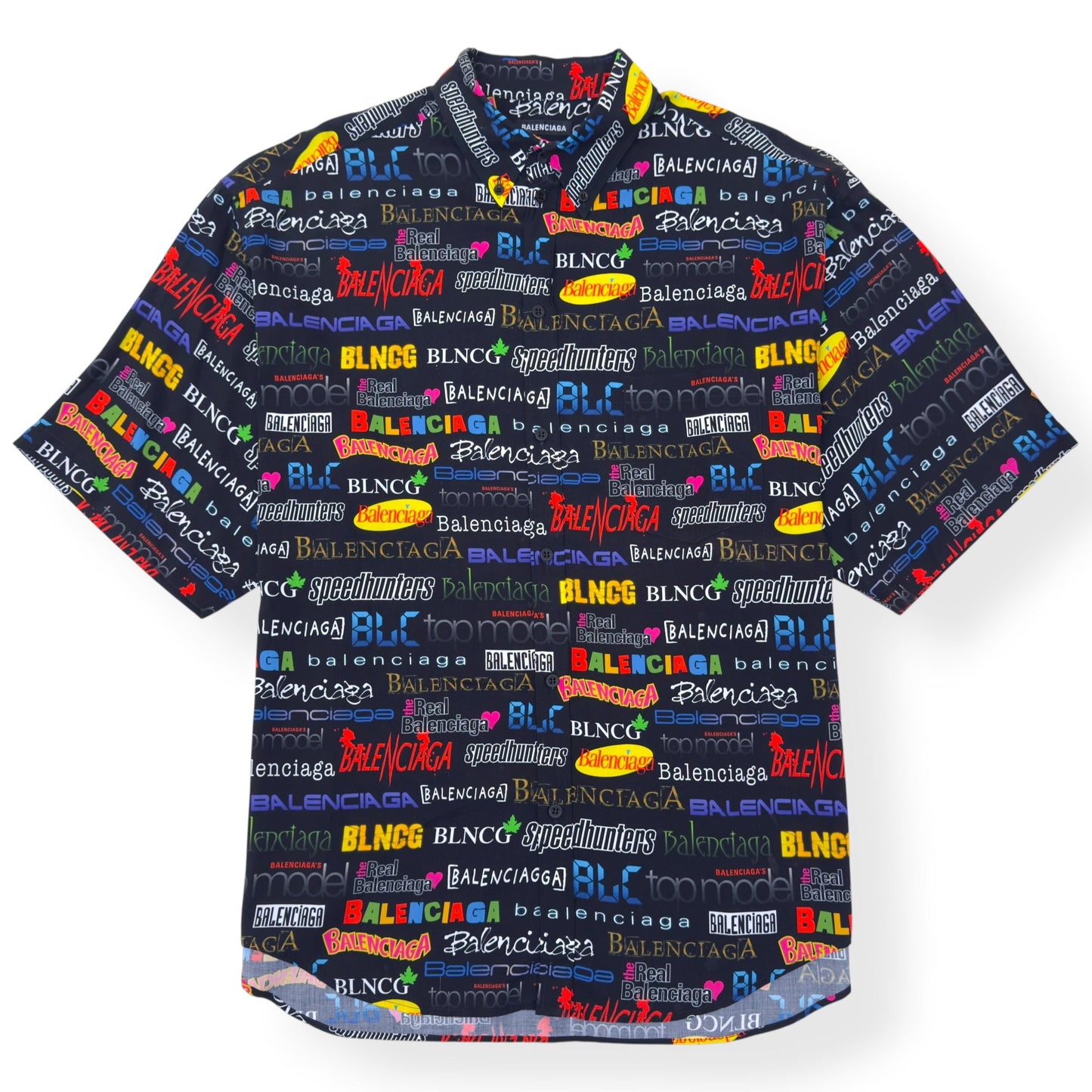 BALENCIAGA ALL OVER LOGO PRINT SHORT-SLEEVE SHIRT BLACK / MULTICOLOURED 38 / M | Medium, Black
