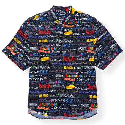BALENCIAGA ALL OVER LOGO PRINT SHORT-SLEEVE SHIRT BLACK / MULTICOLOURED 38 / M | Medium, Black