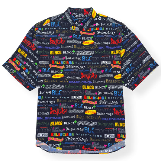 BALENCIAGA ALL OVER LOGO PRINT SHORT-SLEEVE SHIRT BLACK / MULTICOLOURED 38 / M | Medium, Black