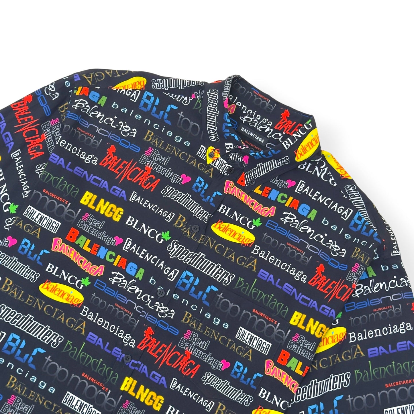 BALENCIAGA ALL OVER LOGO PRINT SHORT-SLEEVE SHIRT BLACK / MULTICOLOURED 38 / M | Medium, Black