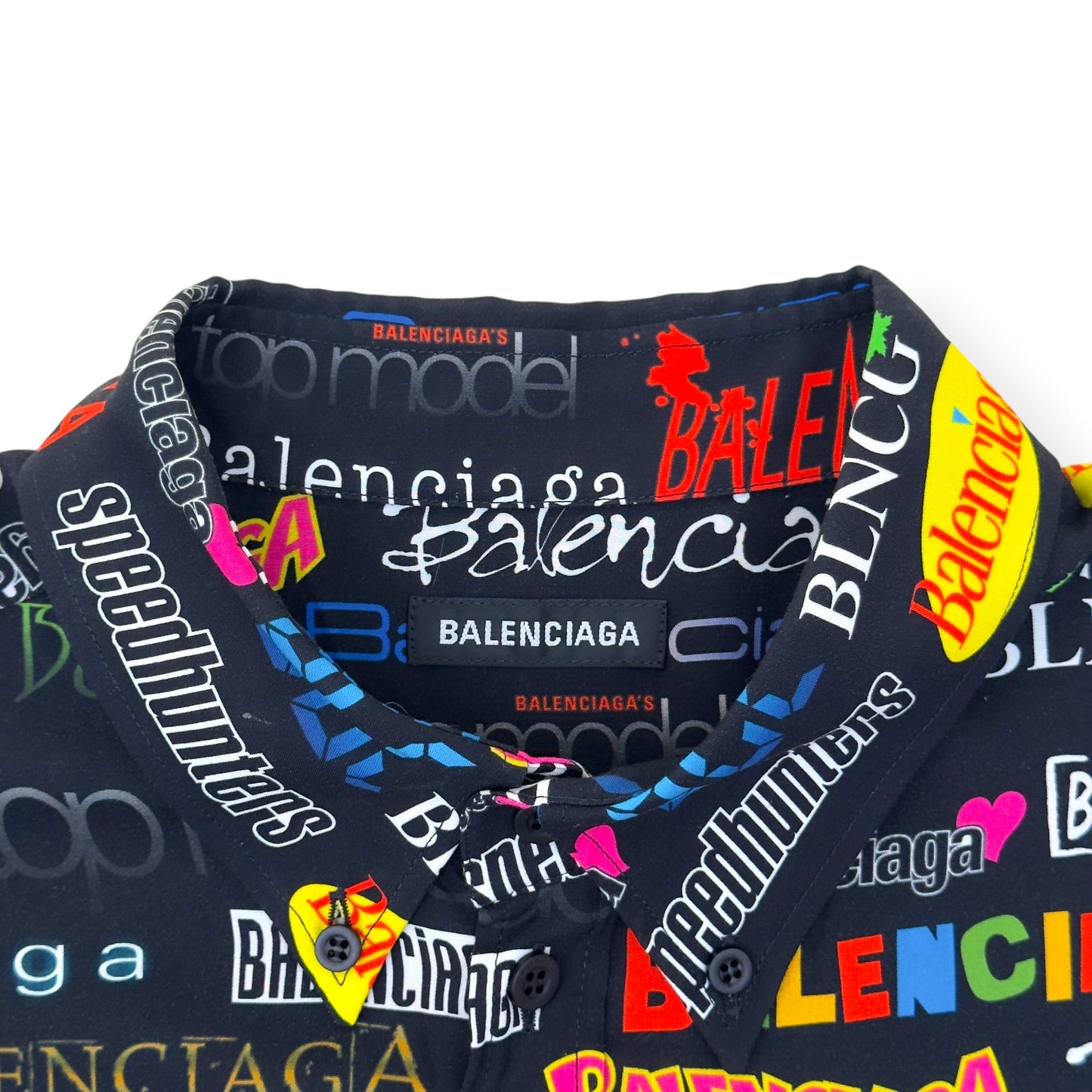 BALENCIAGA ALL OVER LOGO PRINT SHORT-SLEEVE SHIRT BLACK / MULTICOLOURED 38 / M | Medium, Black