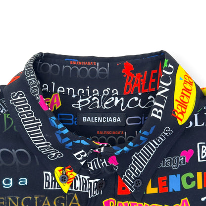 BALENCIAGA ALL OVER LOGO PRINT SHORT-SLEEVE SHIRT BLACK / MULTICOLOURED 38 / M | Medium, Black