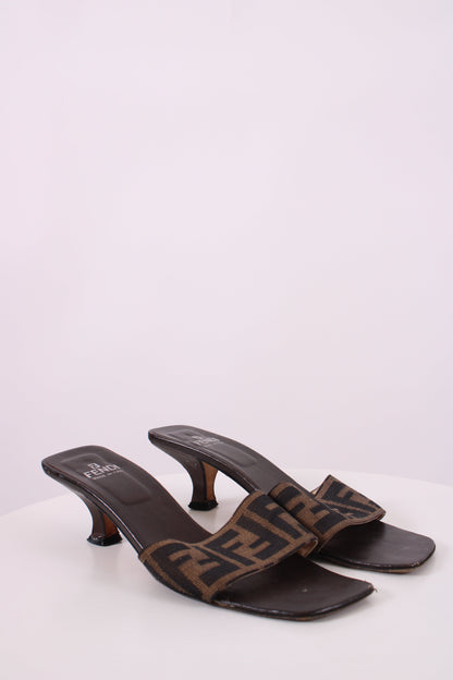 Fendi Zucca Print Logo Mule Heels Brown 36.5 | O/S, Brown