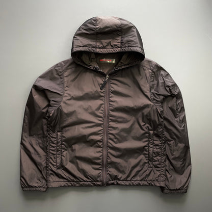 Prada Sport Brown 2007 Sleeve Spellout Nylon Hooded Windbreaker Jacket | X-Large, Brown