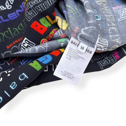 BALENCIAGA ALL OVER LOGO PRINT SHORT-SLEEVE SHIRT BLACK / MULTICOLOURED 38 / M | Medium, Black