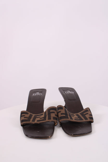 Fendi Zucca Print Logo Mule Heels Brown 36.5 | O/S, Brown