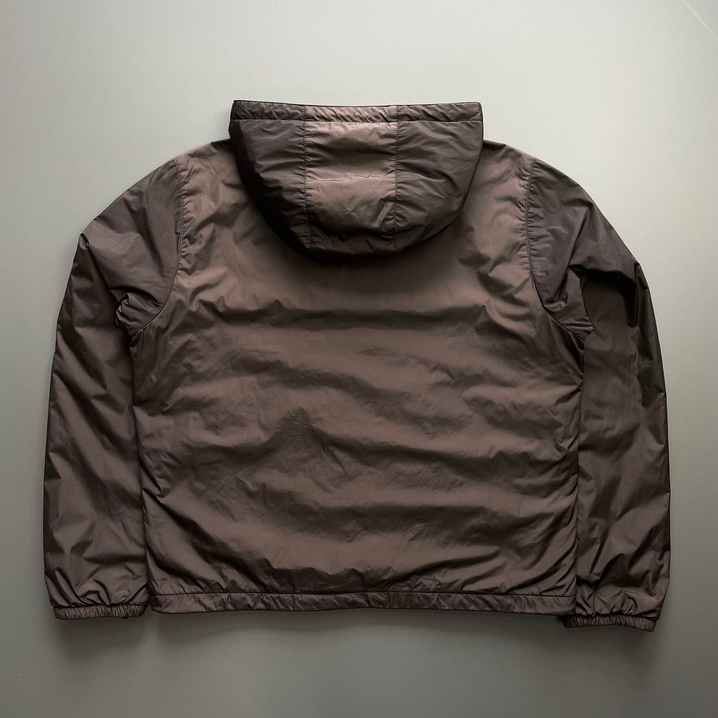 Prada Sport Brown 2007 Sleeve Spellout Nylon Hooded Windbreaker Jacket | X-Large, Brown