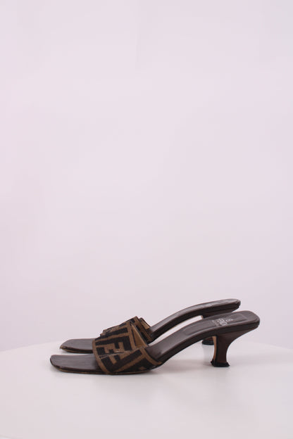 Fendi Zucca Print Logo Mule Heels Brown 36.5 | O/S, Brown