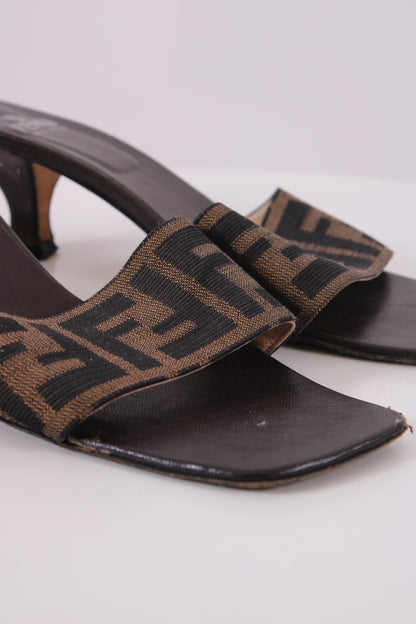 Fendi Zucca Print Logo Mule Heels Brown 36.5 | O/S, Brown