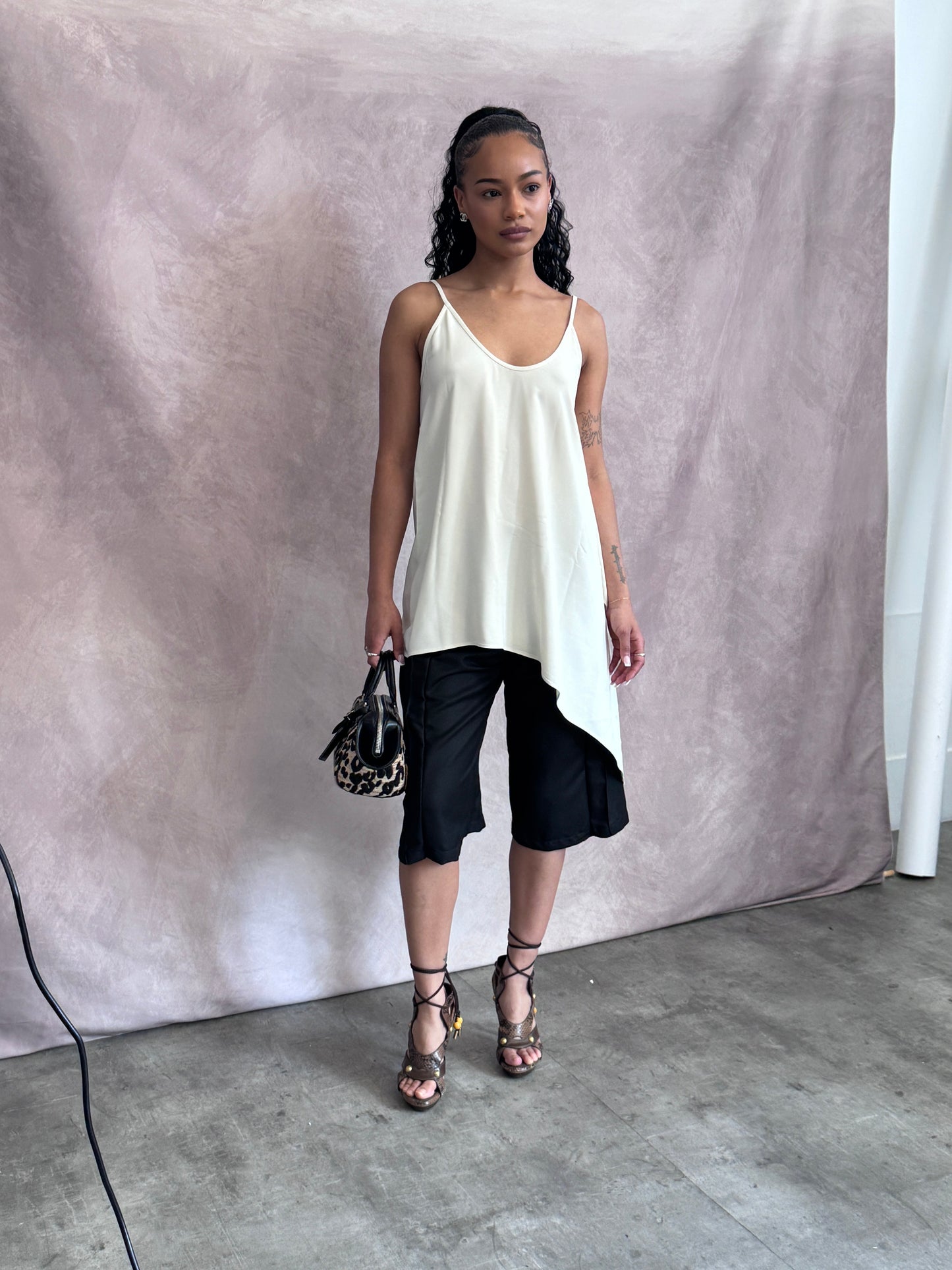 Helmut Lang Cream Asymmetric Cami Top | Small, Multicoloured