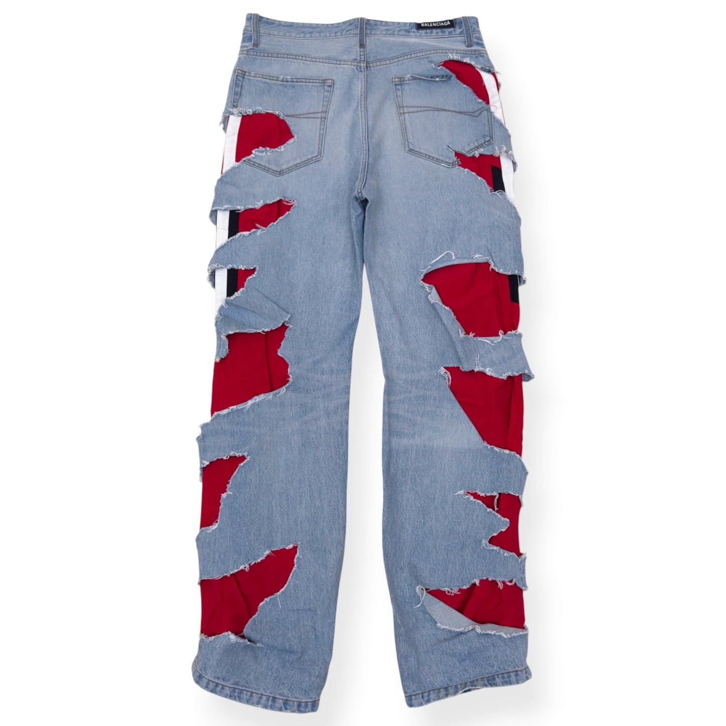 BALENCIAGA SPORTY B TRACKSUIT DENIM HYBRID JEANS BLUE / RED M | Medium, Blue