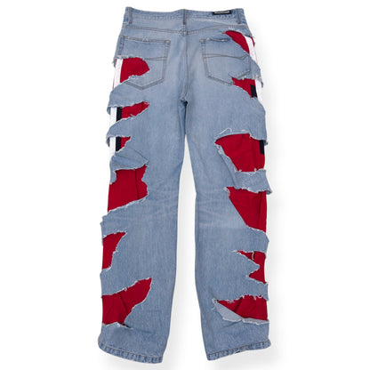 BALENCIAGA SPORTY B TRACKSUIT DENIM HYBRID JEANS BLUE / RED M | Medium, Blue