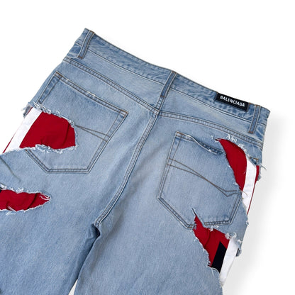 BALENCIAGA SPORTY B TRACKSUIT DENIM HYBRID JEANS BLUE / RED M | Medium, Blue