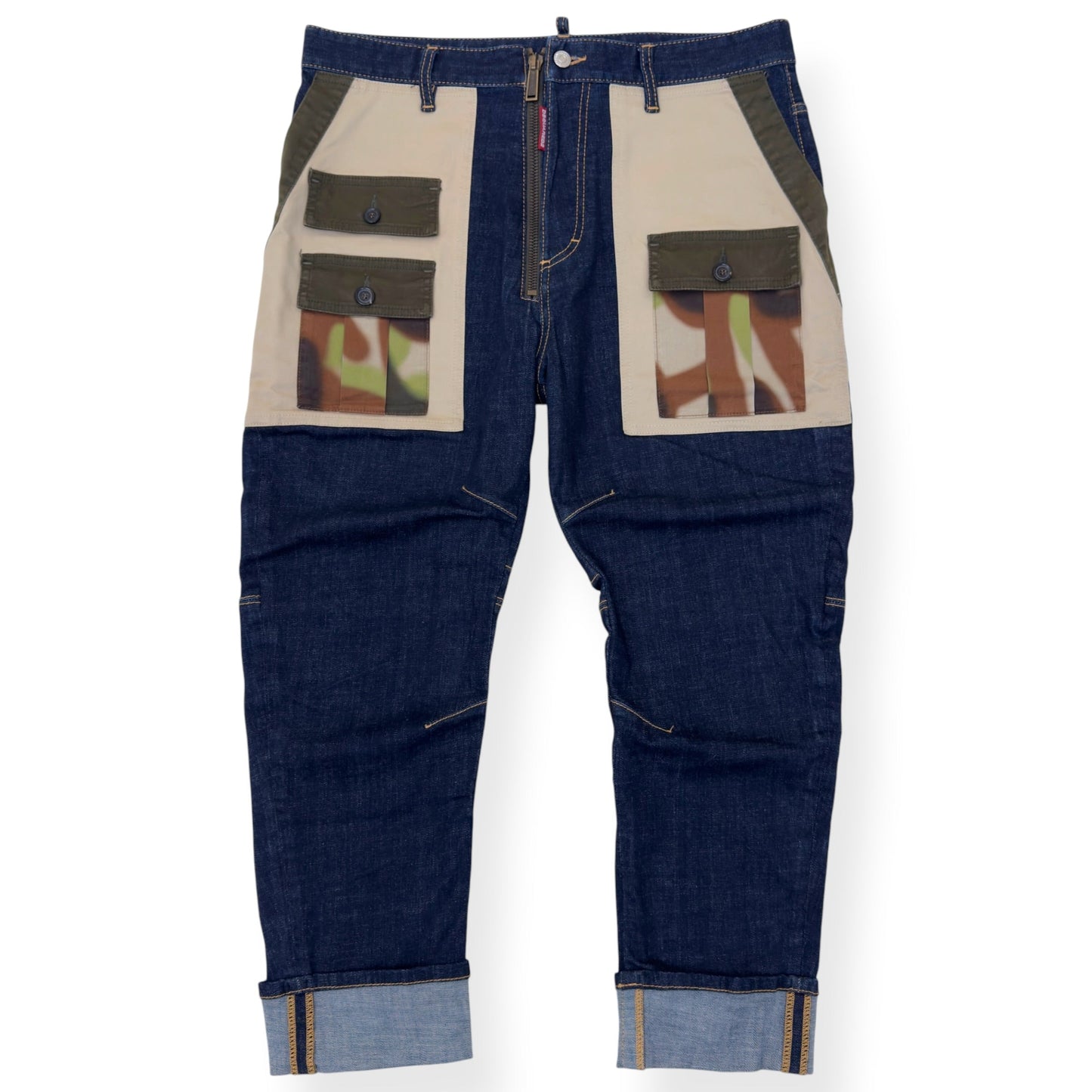 DSQUARED2 CROPPED CAMO MULTI POCKET COMBAT DENIM JEANS BLUE 50 / L | Large, Multicoloured