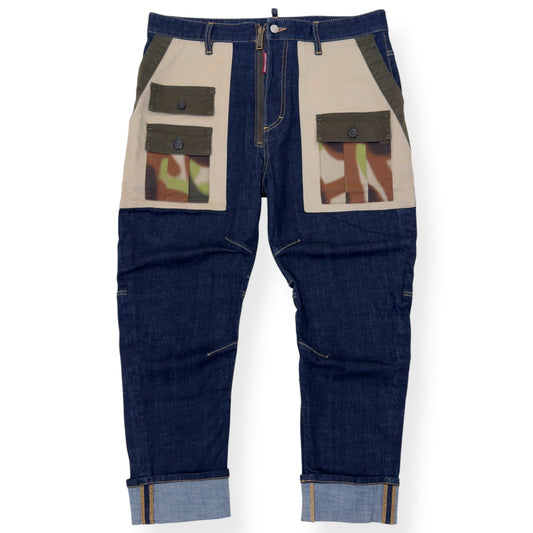 DSQUARED2 CROPPED CAMO MULTI POCKET COMBAT DENIM JEANS BLUE 50 / L | Large, Multicoloured