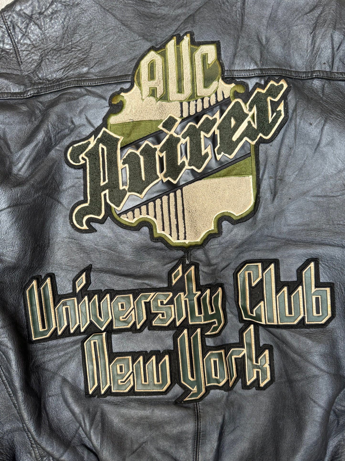 Avirex Logo Spellout University Club Embroidered Leather Versity Jacket