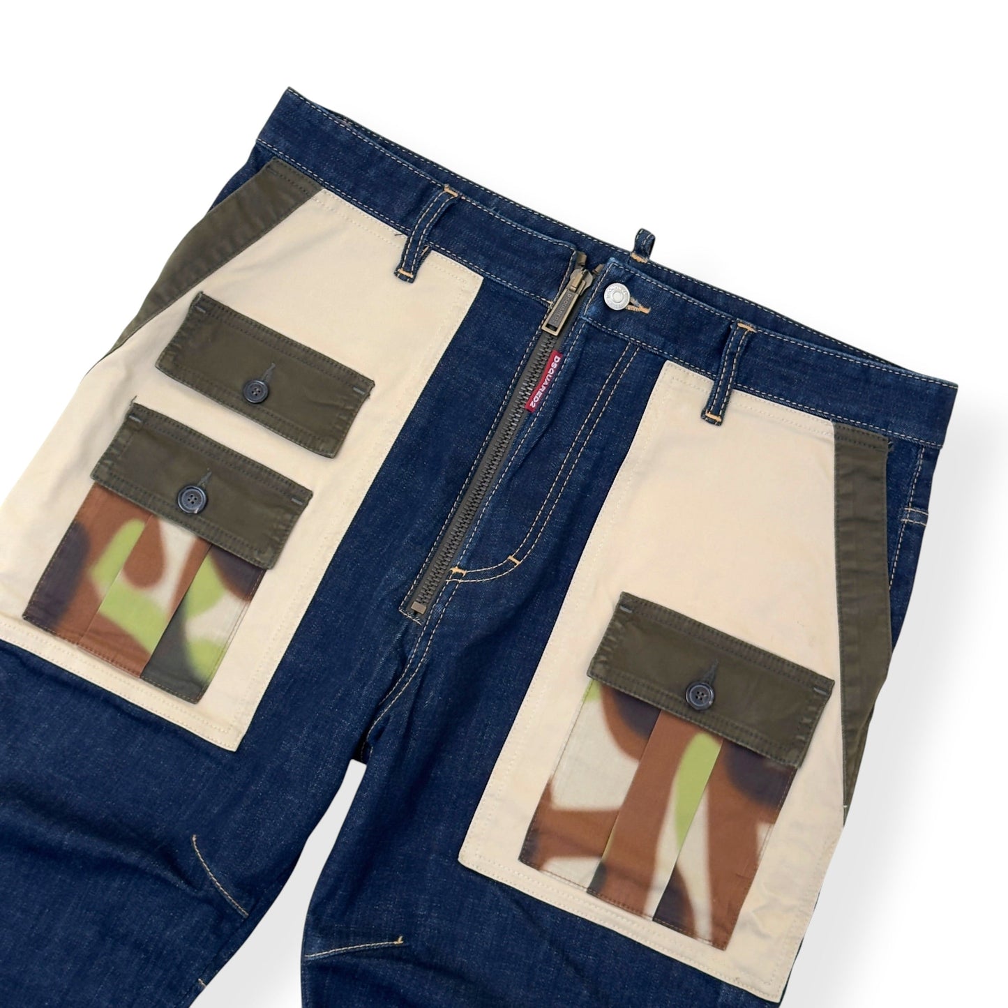 DSQUARED2 CROPPED CAMO MULTI POCKET COMBAT DENIM JEANS BLUE 50 / L | Large, Multicoloured
