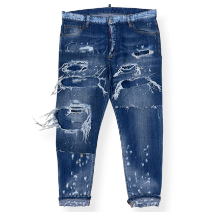 DSQUARED2 CROPPED DISTRESSED DENIM JEANS BLUE 50 / L | Large, Blue