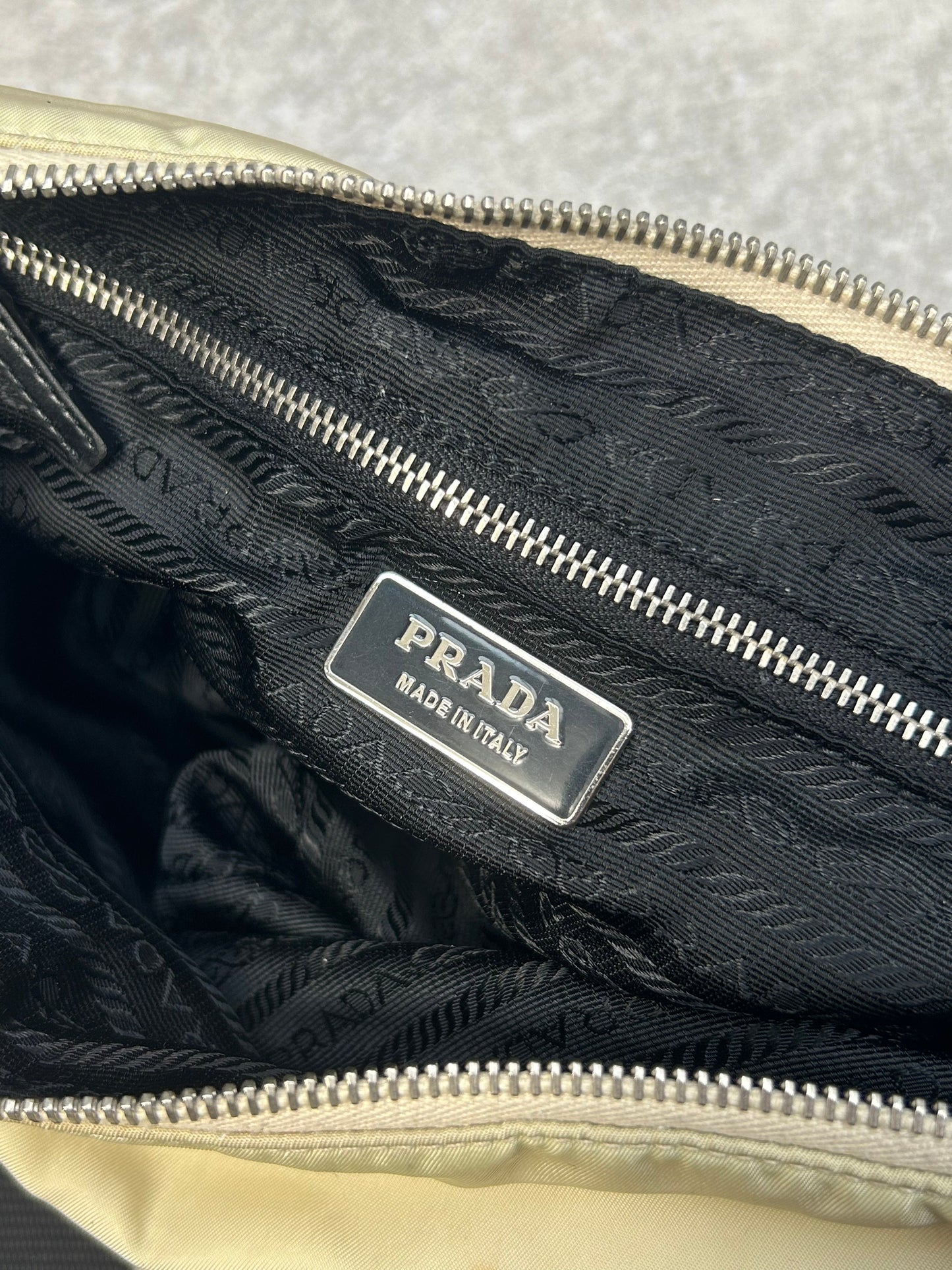 Prada Two-tone Logo Plaque Nylon Leather Buckle Shoulder Bag