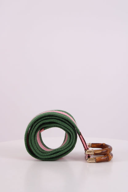 Gucci Stripe Bamboo Buckle Belt Green/ Pink 80.32 | O/S, Multicoloured