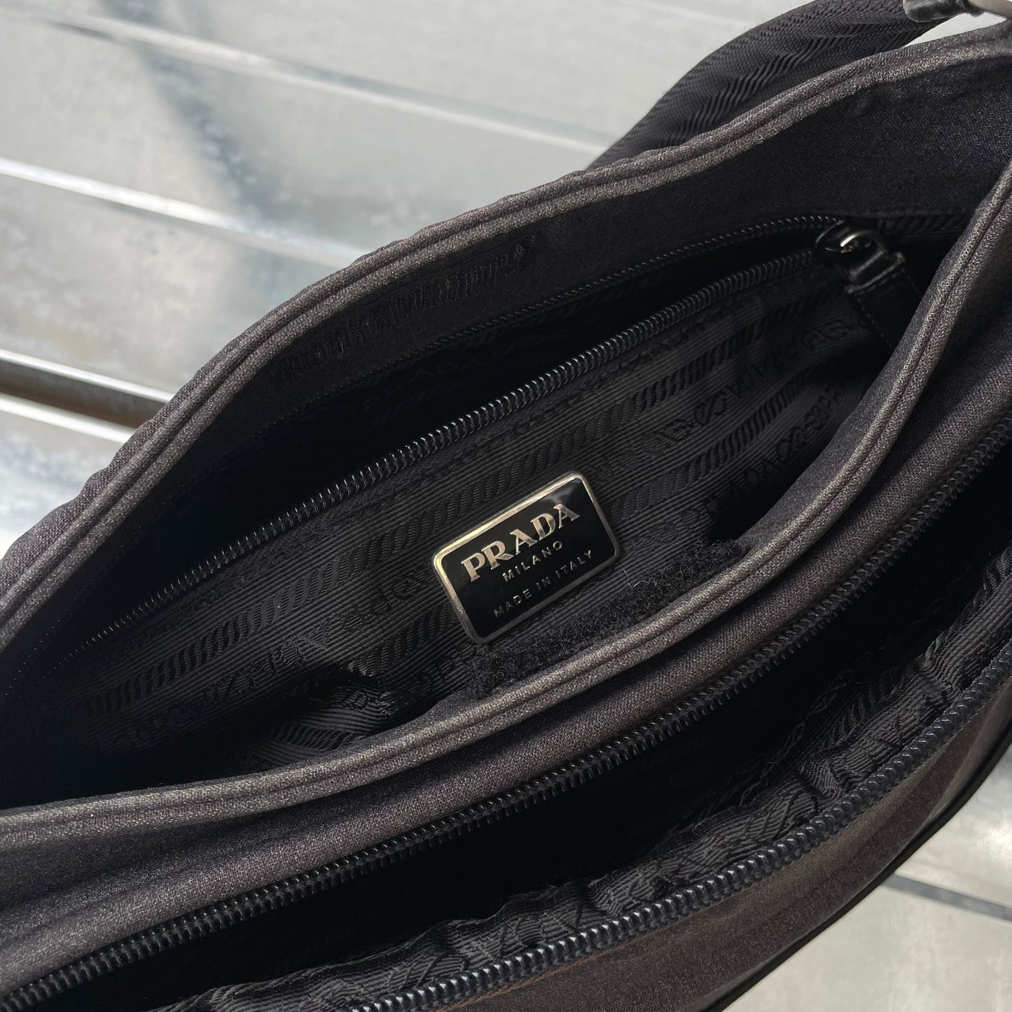 Prada Grey 90s Canvas Satchel Bag | O/S, Grey