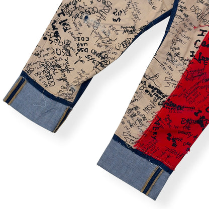 DSQUARED2 CROPPED CANADIAN FLAG GRAFFITI DENIM JEANS BLUE / RED / BEIGE 50 / L | Large, Multicoloured