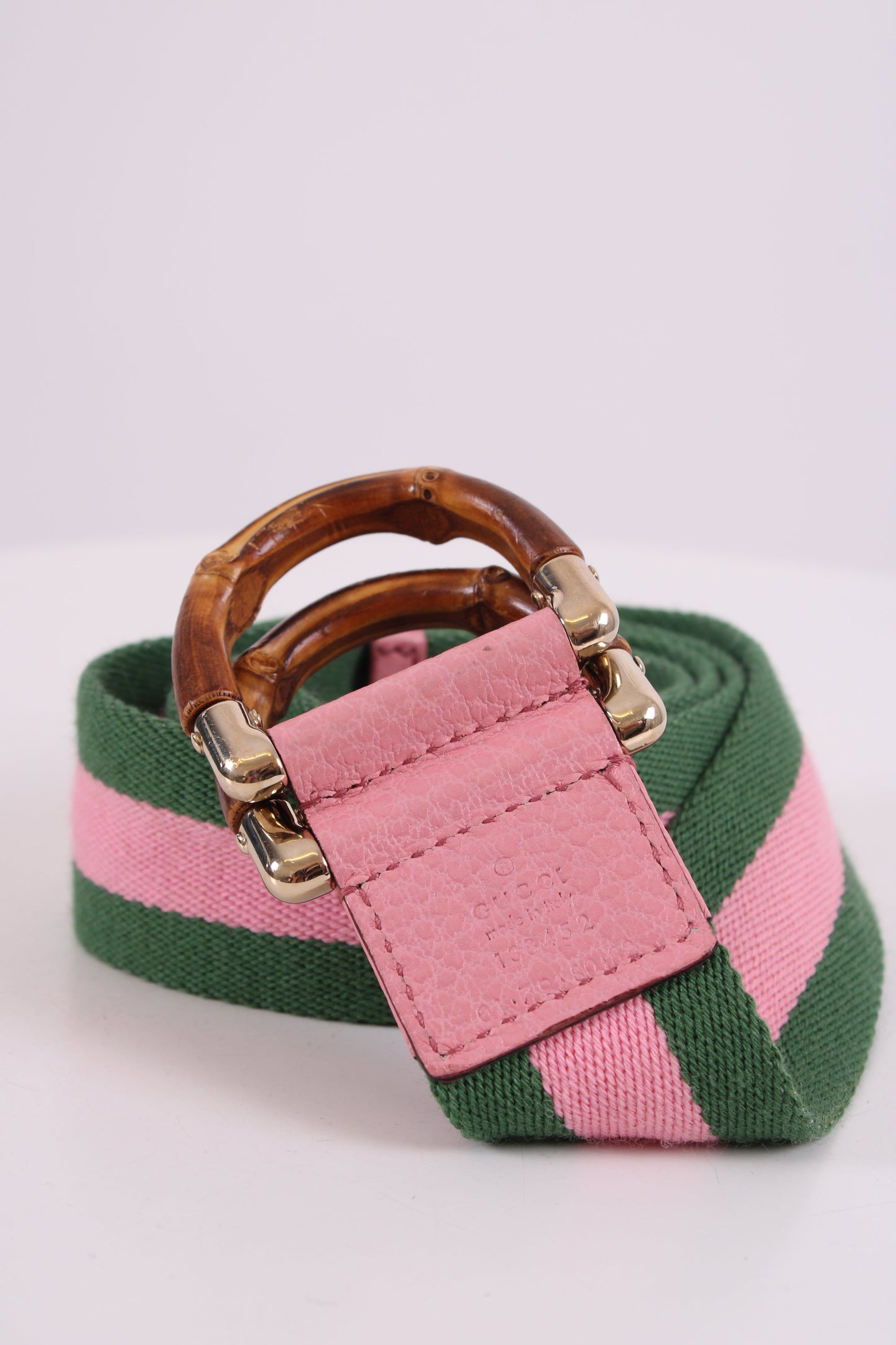 Gucci Stripe Bamboo Buckle Belt Green/ Pink 80.32 | O/S, Multicoloured