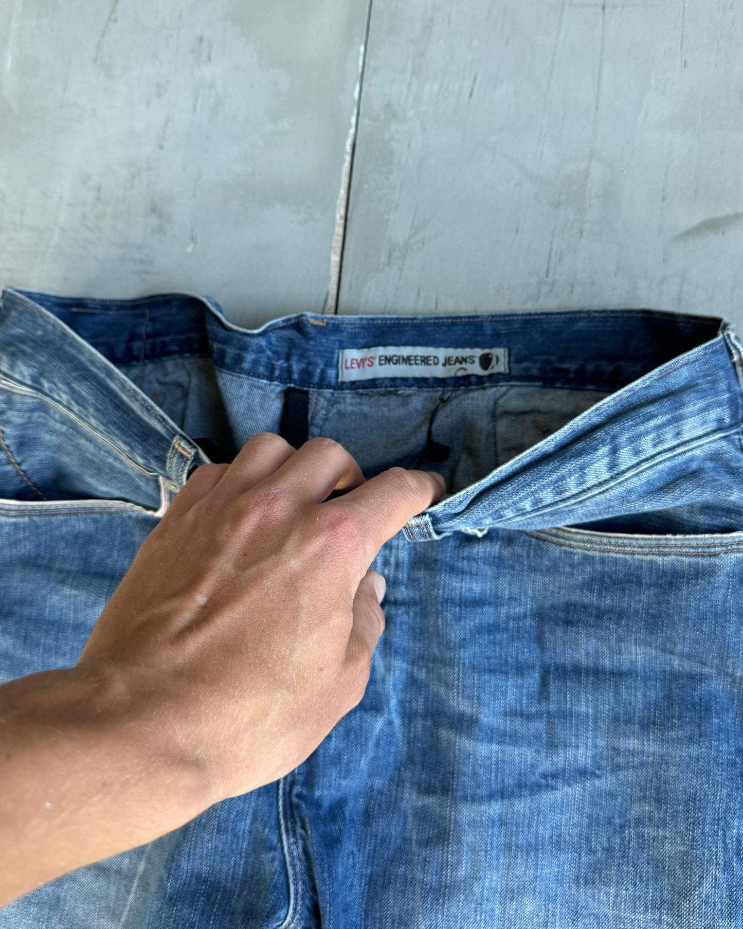 Levi’s Engineered Twisted Denim Jeans with Cinch Back Buckle