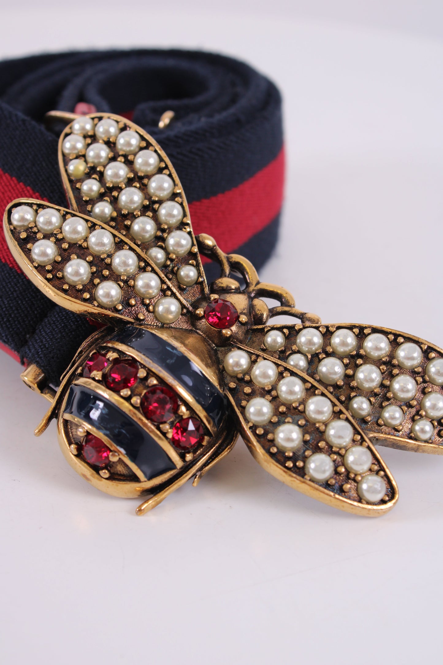 Gucci Embellished Bee Belt Navy/ Red 90 | O/S, Multicoloured