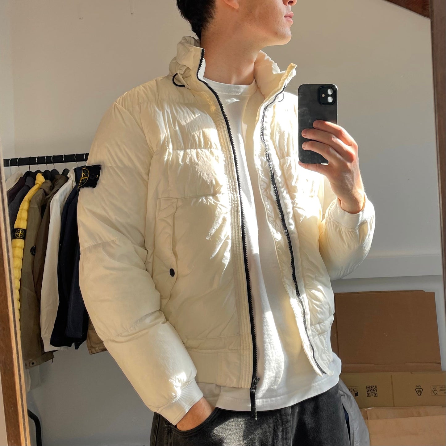 Stone Island White Crinkle Reps Nylon Down Puffer Jacket | Medium, Multicoloured