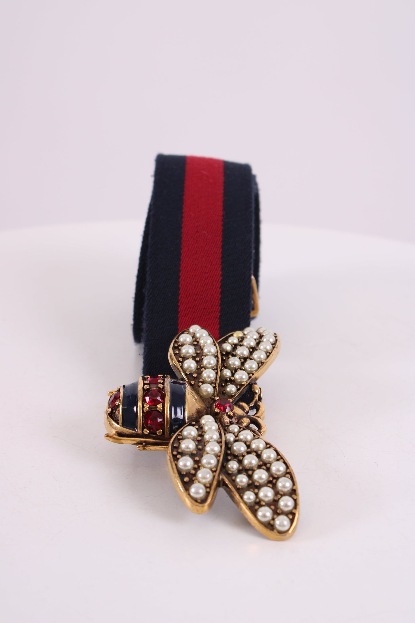 Gucci Embellished Bee Belt Navy/ Red 90 | O/S, Multicoloured