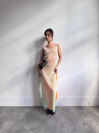 Issey Miyake Pleats Please Mesh Pleated Maxi Dress | O/S, Multicoloured