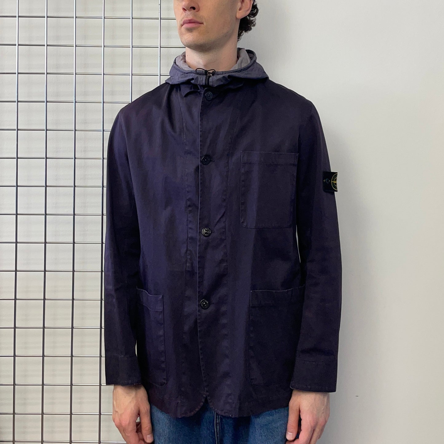Stone Island Navy SS05 Concealed Hood Chore Jacket | Large, Navy