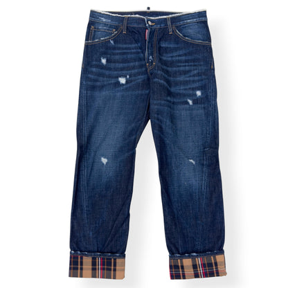 DSQUARED2 CROPPED TARTAN CUFF DENIM JEANS BLUE 46 / S | Small, Multicoloured