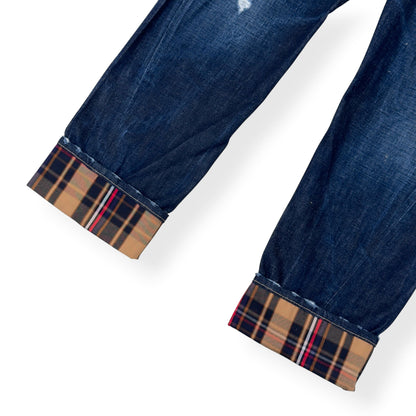 DSQUARED2 CROPPED TARTAN CUFF DENIM JEANS BLUE 46 / S | Small, Multicoloured